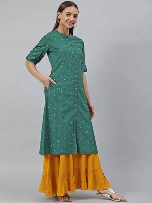 Green printed cotton kurtas-and-kurtis 4