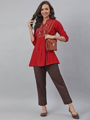 Maroon embroidered viscose rayon tunics 2