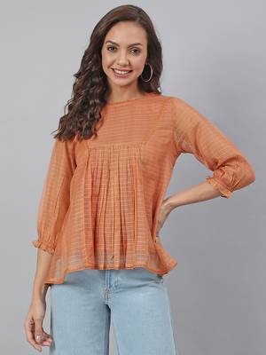 Orange plain blended cotton tunics 1