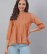 Orange plain blended cotton tunics
