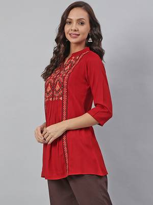 Maroon embroidered viscose rayon tunics 3
