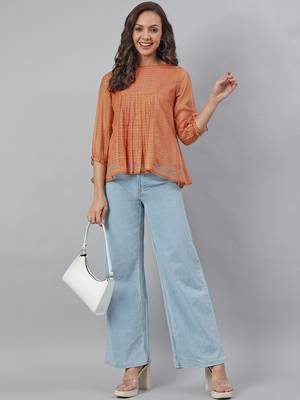 Orange plain blended cotton tunics 2