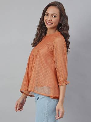 Orange plain blended cotton tunics 3