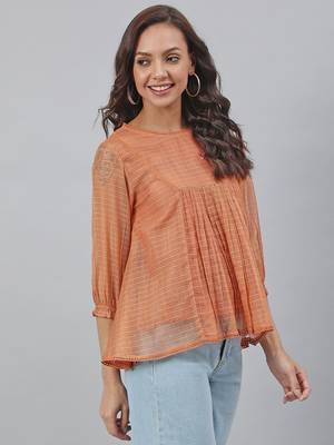 Orange plain blended cotton tunics 4
