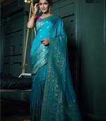 Sky Blue Indian Women's Dola Silk Saree