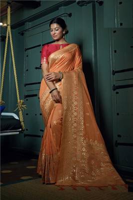 Rust Indian Women'S Dola Silk Blend Saree 1