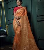 Rust Indian Women'S Dola Silk Blend Saree