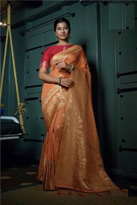 Rust Indian Women'S Dola Silk Blend Saree 2