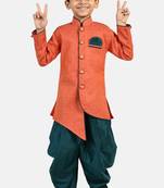 Orange plain jacquard boys-sherwani