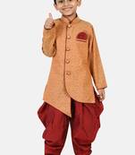 Orange plain jacquard boys-sherwani