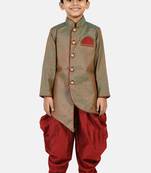 Green plain jacquard boys-sherwani