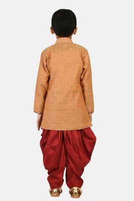 Orange plain jacquard boys-sherwani 3