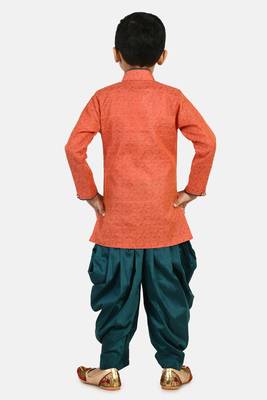 Orange plain jacquard boys-sherwani 4