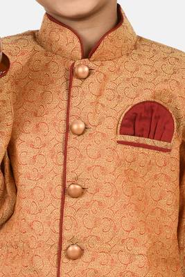 Orange plain jacquard boys-sherwani 5