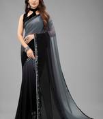 Grey Georgette Saree with Black Art Silk Blouse - Non-Stitched