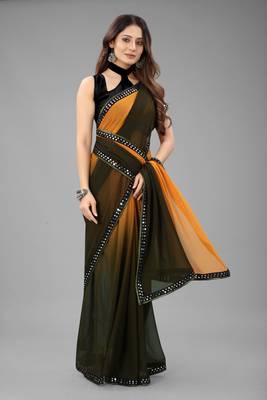 Green Plain Georgette Saree With Blouse 4