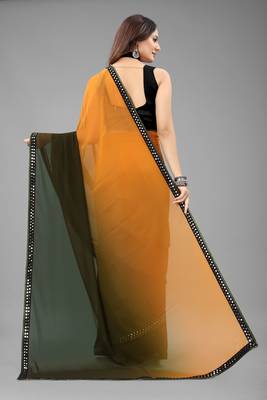 Green Plain Georgette Saree With Blouse 5