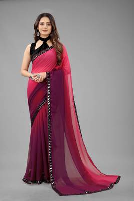 Purple Plain Georgette Saree With Blouse 1