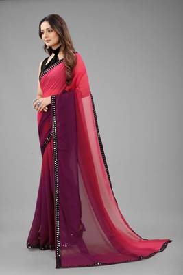 Purple Plain Georgette Saree With Blouse 2