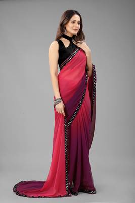 Purple Plain Georgette Saree With Blouse 3