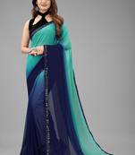 Sky Blue Plain Georgette Saree With Blouse