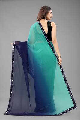 Sky Blue Plain Georgette Saree With Blouse 4