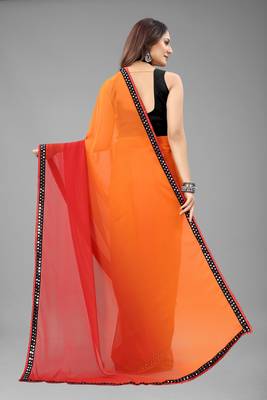 Wilori Georgette Plain Red and Orange Saree with Blouse  4