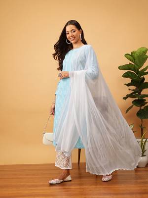 Hand Embroidered White Chiffon Lucknowi Chikankari Dupatta 3