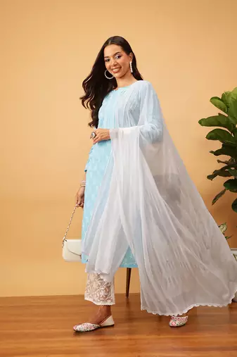 Hand Embroidered White Chiffon Lucknowi Chikankari Dupatta