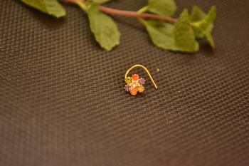 Designer Gold Plated Multi diamond nosering or nose pin 2