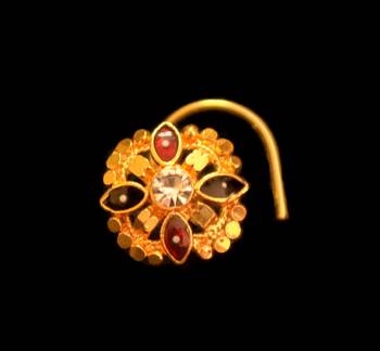 Designer Meenakari Stone Gold nose-ring or Nose Pin 1