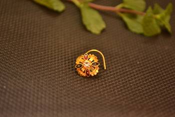 Designer Meenakari Stone Gold nose-ring or Nose Pin 2