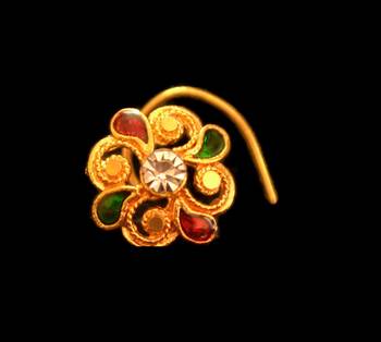 Designer Meenakari Stone Gold nose-ring or Nose Pin 1
