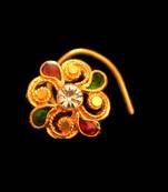 Designer Meenakari Stone Gold nose-ring or Nose Pin