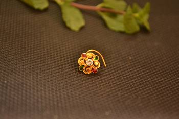 Designer Meenakari Stone Gold nose-ring or Nose Pin 3
