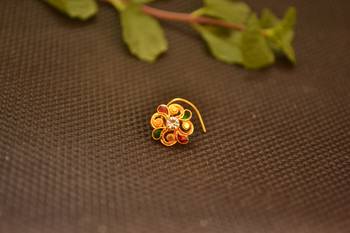 Designer Meenakari Stone Gold nose-ring or Nose Pin 4