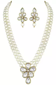 Traditional Kundan & Pearl Studded Necklace Jewellery Set For Women 