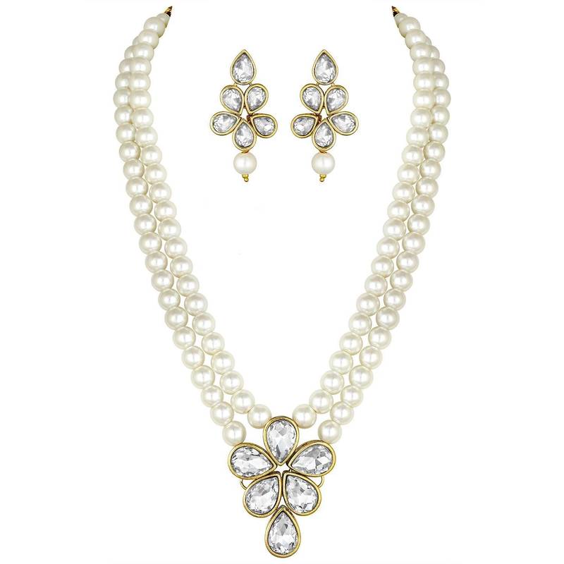 Traditional Kundan & Pearl Studded Necklace Jewellery Set For Women 