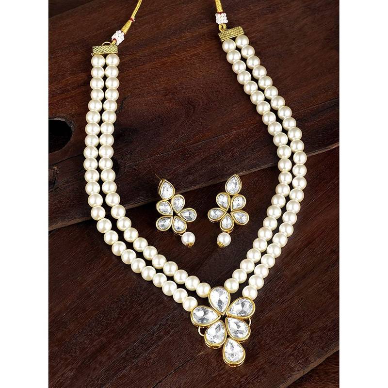 Traditional Kundan & Pearl Studded Necklace Jewellery Set For Women 