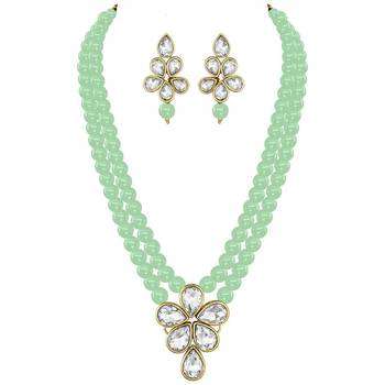 Traditional Kundan & Pearl Studded Necklace Jewellery Set For Women  2