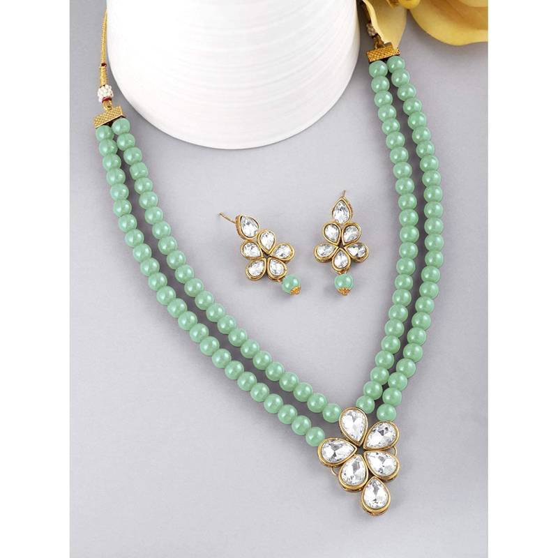 Traditional Kundan & Pearl Studded Necklace Jewellery Set For Women 
