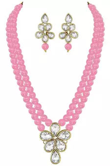 Traditional Kundan & Pearl Studded Necklace Jewellery Set For Women 