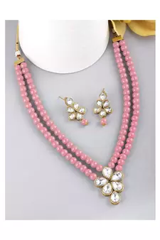 Traditional Kundan & Pearl Studded Necklace Jewellery Set For Women 
