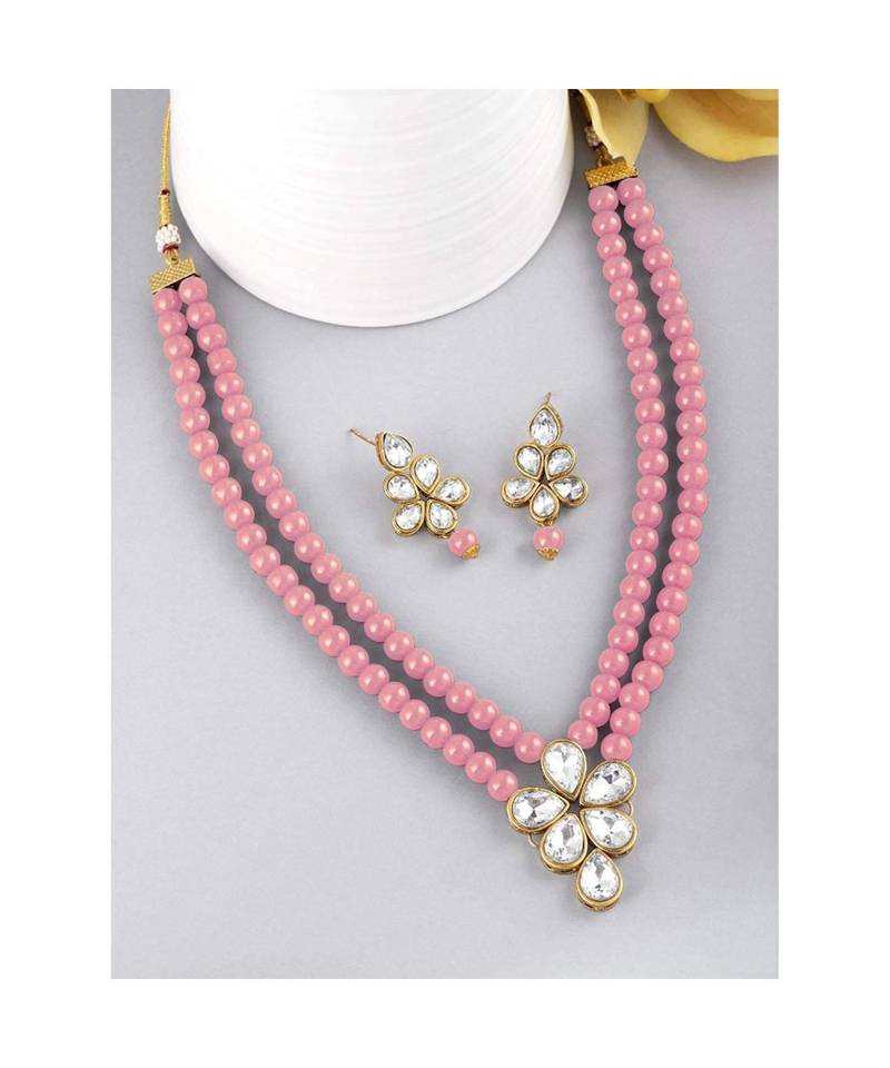 Traditional Kundan & Pearl Studded Necklace Jewellery Set For Women 