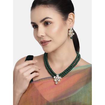 Traditional Kundan & Pearl Studded Necklace Jewellery Set For Women  1