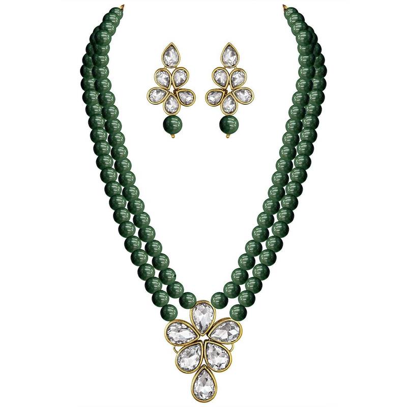 Traditional Kundan & Pearl Studded Necklace Jewellery Set For Women 