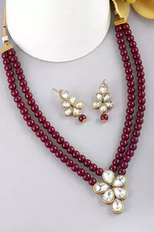 Traditional Kundan & Pearl Studded Necklace Jewellery Set For Women 