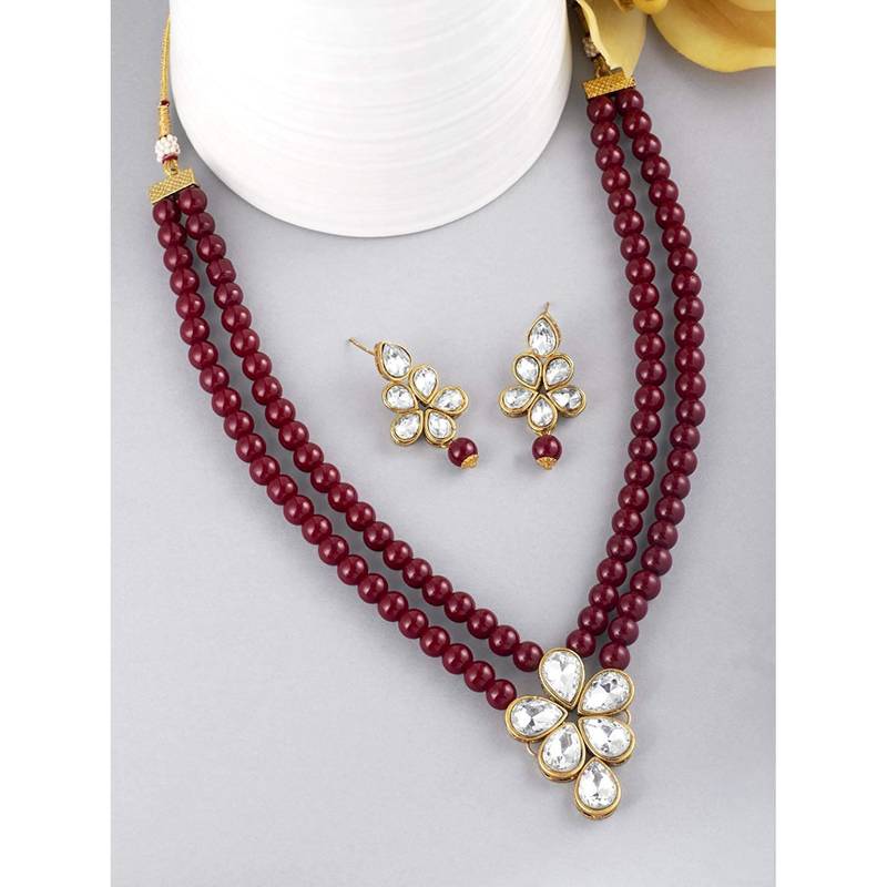 Traditional Kundan & Pearl Studded Necklace Jewellery Set For Women 
