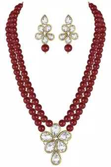 Traditional Kundan & Pearl Studded Necklace Jewellery Set For Women 