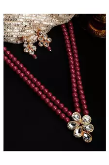 Traditional Kundan & Pearl Studded Necklace Jewellery Set For Women 
